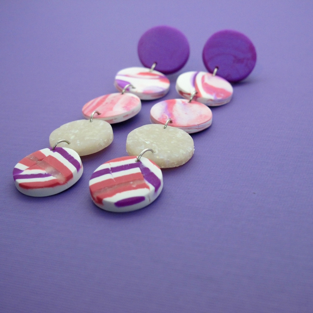 Small circle polymer clay handmade dangles